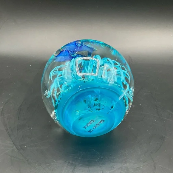 Seascape Fish Blue Glass Art Paperweight Glow in the Dark Art